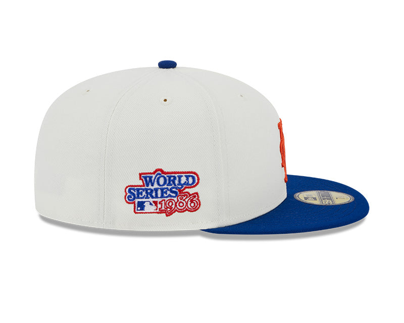 New York Mets 1986 WORLD SERIES Exclusive New Era RETRO 59FIFTY Fitted Hat - Chrome/Royal