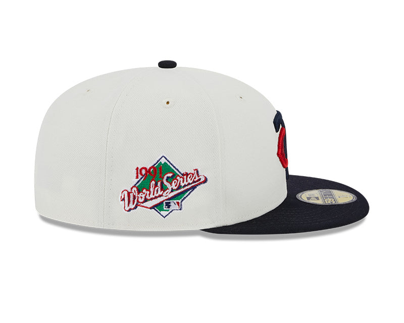 Minnesota Twins 1991 WORLD SERIES Exclusive New Era RETRO 59FIFTY Fitted Hat - Chrome/Navy