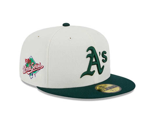Oakland Athletics 1989 WORLD SERIES Exclusive New Era RETRO 59FIFTY Fitted Hat - Chrome/Pine