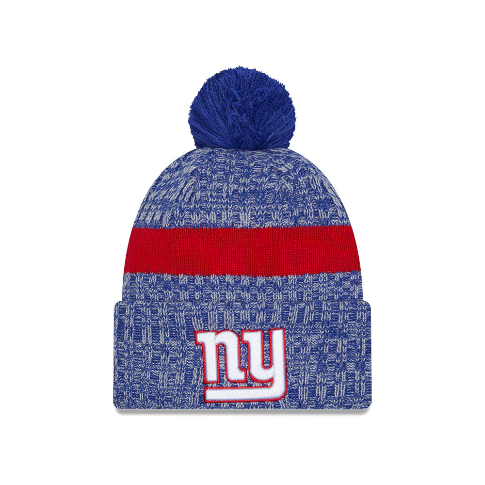 New York Giants New Era 2023 NFL Sideline Sport Cuffed Pom Knit Hat - Royal/Red