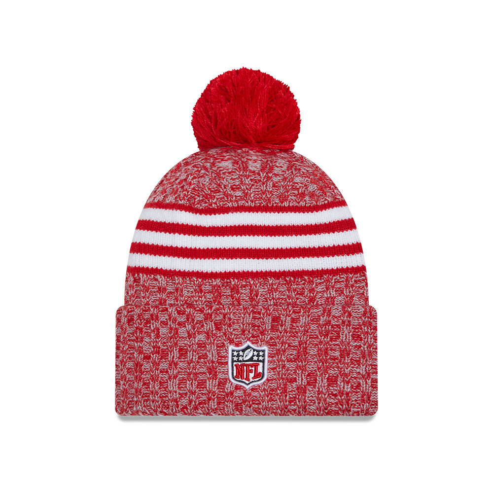 San Francisco 49ers New Era 2023 NFL Sideline Sport Cuffed Pom Knit Hat - Red/White