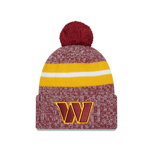 Washington Commanders New Era 2023 NFL Sideline Sport Cuffed Pom Knit Hat -Burgundy/Yellow