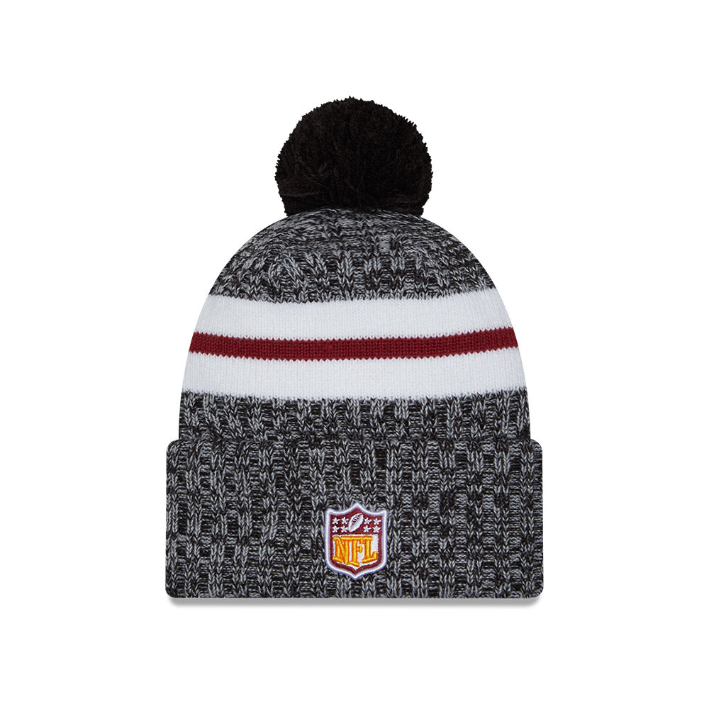 Washington Commanders New Era 2023 NFL Sideline Sport Cuffed Pom Knit Hat - Black/Burgundy