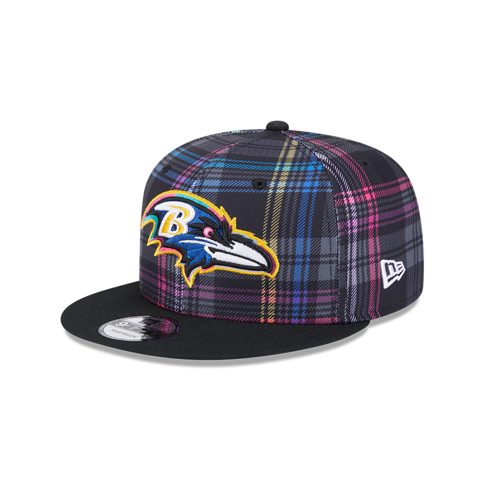 Baltimore Ravens New Era 2024 NFL Crucial Catch Plaid 9Fifty Snapback Hat - Black/Pink