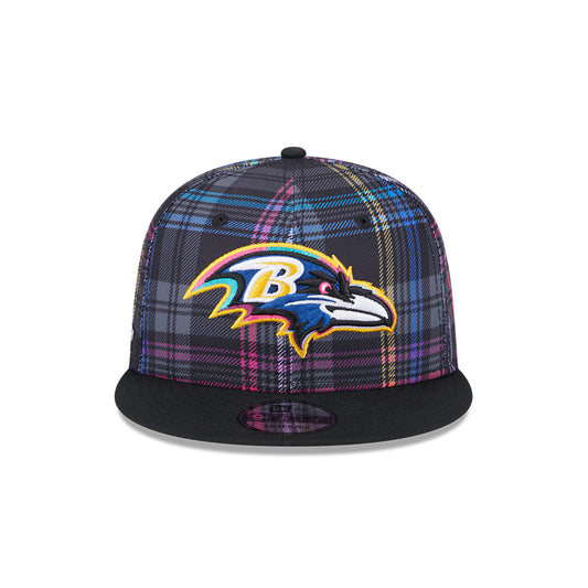 Baltimore Ravens New Era 2024 NFL Crucial Catch Plaid 9Fifty Snapback Hat - Black/Pink