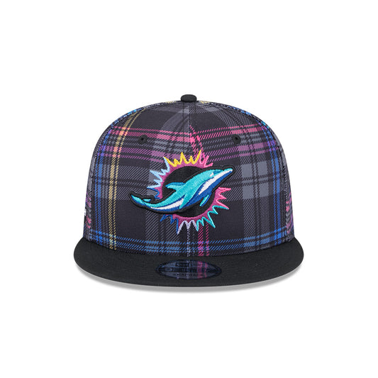 Miami Dolphins New Era 2024 NFL Crucial Catch Plaid 9Fifty Snapback Hat - Black/Pink