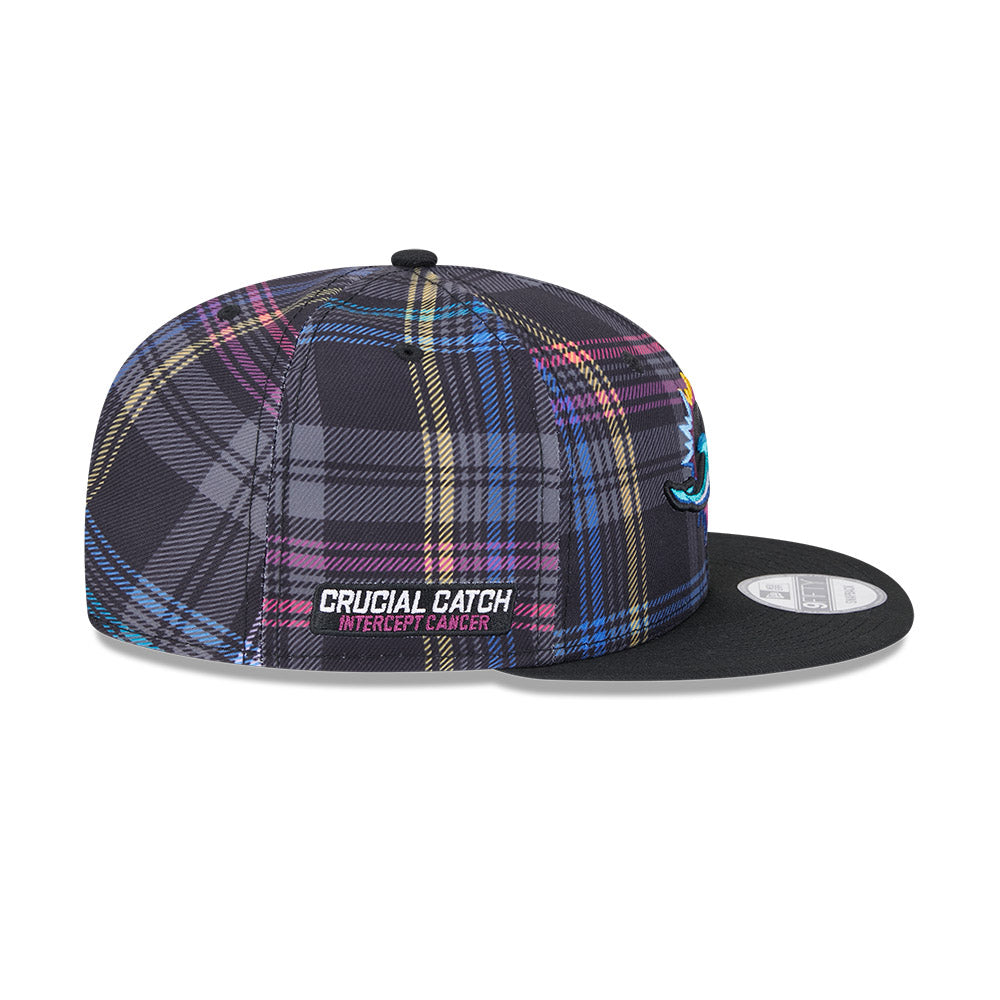 Miami Dolphins New Era 2024 NFL Crucial Catch Plaid 9Fifty Snapback Hat - Black/Pink