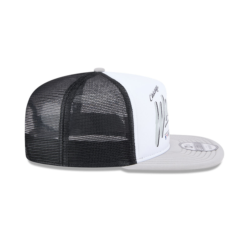 Chicago White Sox New Era RETRO SCRIPT 9Fifty A-Frame Mesh Trucker Snapback Hat - Black/Gray