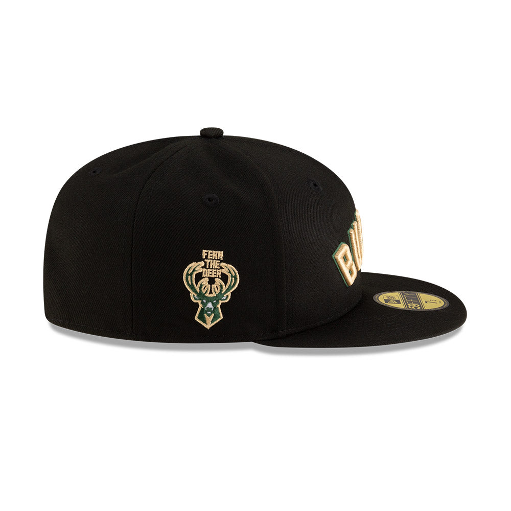 Milwaukee Bucks New Era Jersey Hook Statement Edition 59Fifty Fitted Hat - Black