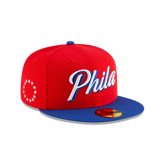 Philadelphia 76ers New Era Jersey Hook Statement Edition 59Fifty Fitted Hat - Red/Blue