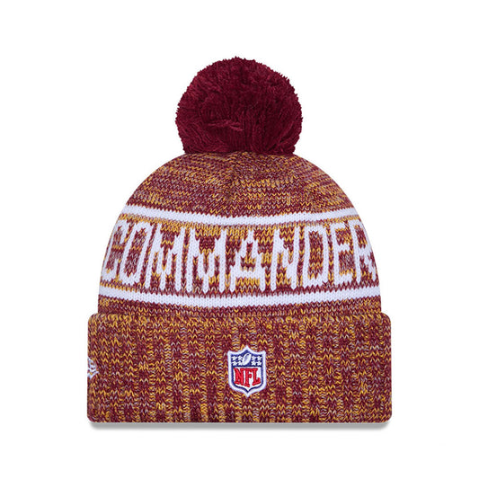 Washington Commanders New Era 2025 NFL Sideline Sport Cuffed Pom Knit Hat - Burgundy/White