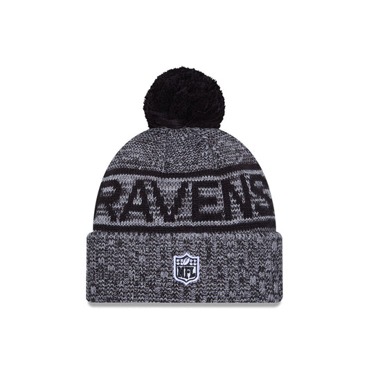 Baltimore Ravens New Era 2025 NFL Sideline Sport Cuffed Pom Knit Hat - Graphite/Black