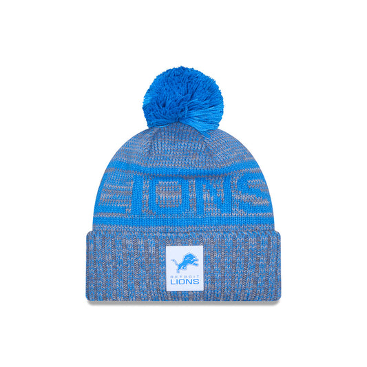 Detroit Lions New Era 2025 NFL Sideline Sport Cuffed Pom Knit Hat - Graphite/Light Blue
