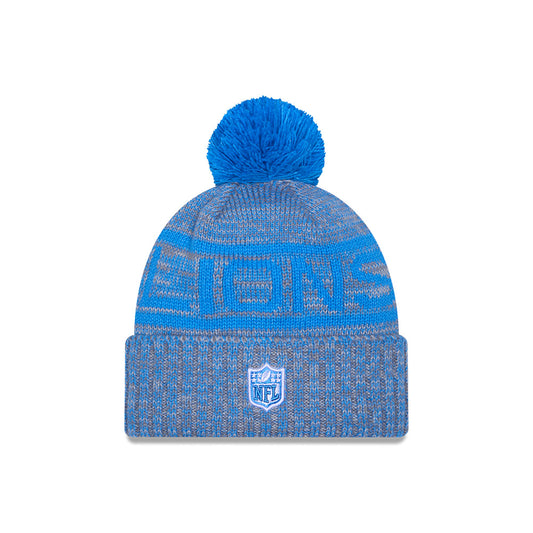 Detroit Lions New Era 2025 NFL Sideline Sport Cuffed Pom Knit Hat - Graphite/Light Blue