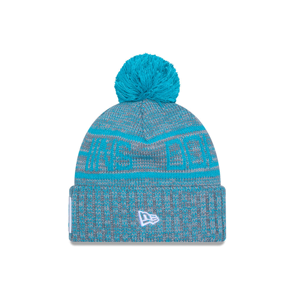 Miami Dolphins New Era 2025 NFL Sideline Sport Cuffed Pom Knit Hat - Graphite/Aqua