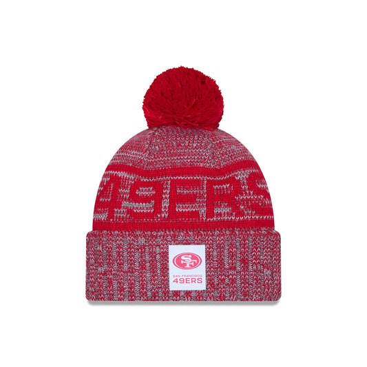 San Francisco 49ers New Era 2025 NFL Sideline Sport Cuffed Pom Knit Hat - Graphite/Scarlet