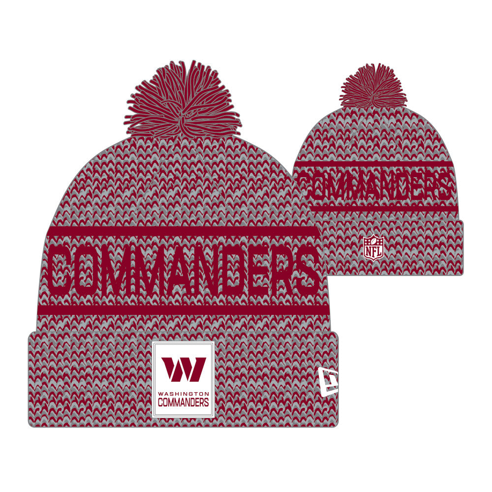 Washington Commanders New Era 2025 NFL Sideline Sport Cuffed Pom Knit Hat - Graphite/Burgundy