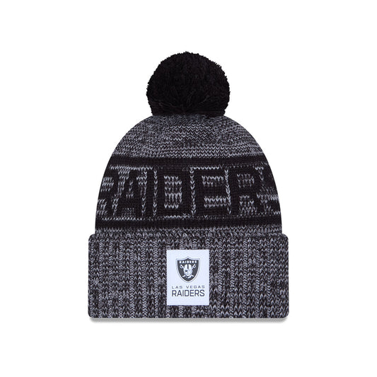 Las Vegas Raiders New Era 2025 NFL Sideline Sport Cuffed Pom Knit Hat - Graphite/Black