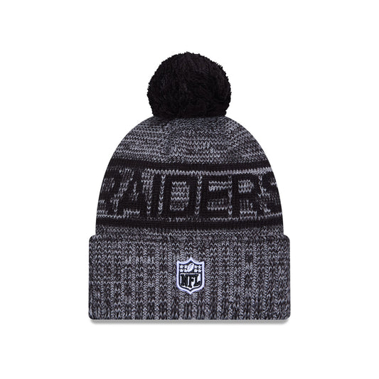 Las Vegas Raiders New Era 2025 NFL Sideline Sport Cuffed Pom Knit Hat - Graphite/Black