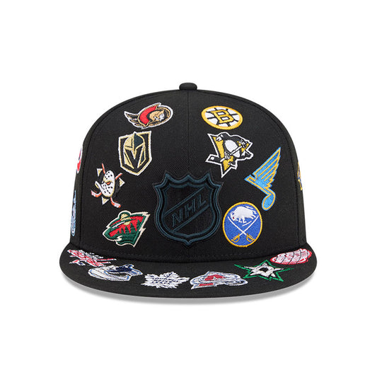 NHL New Era ALL OVER LOGO Exclusive 59Fifty Fitted Hat - Black/Team Color