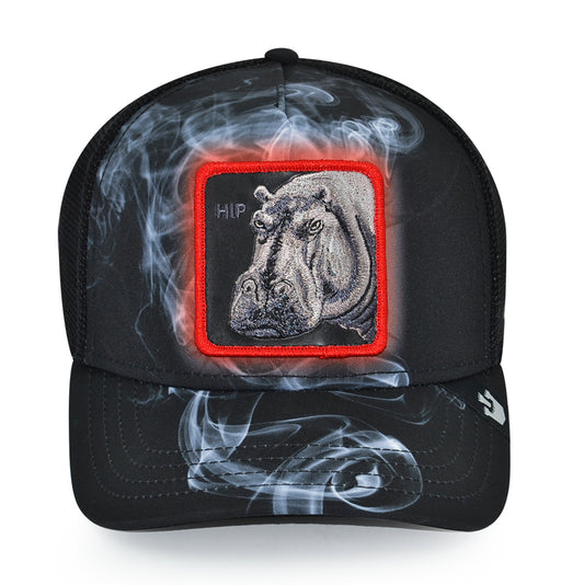 THE DEEP COVER HIPPO Goorin Bros Mesh Trucker Snapback Hat -Black Smoke/Red