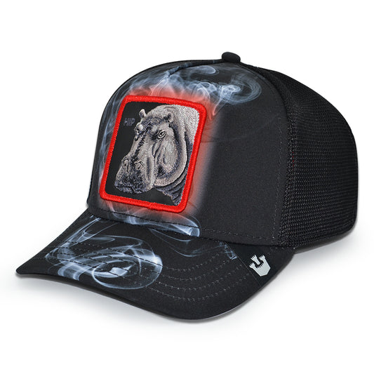 THE DEEP COVER HIPPO Goorin Bros Mesh Trucker Snapback Hat -Black Smoke/Red