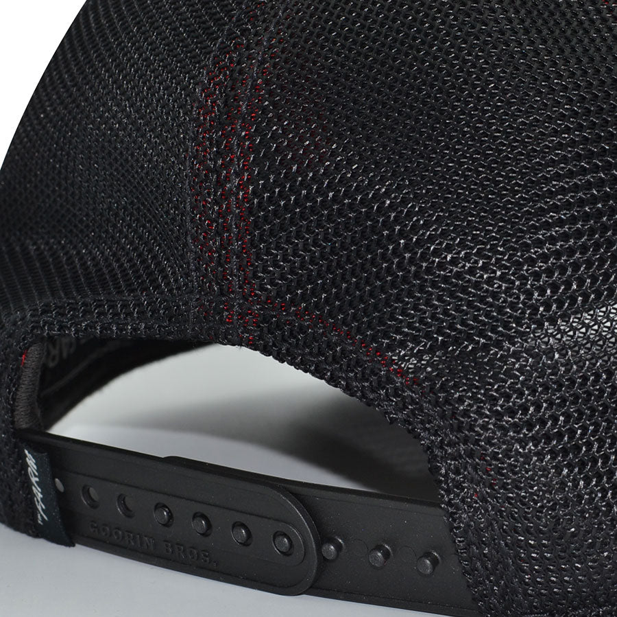 THE DEEP COVER HIPPO Goorin Bros Mesh Trucker Snapback Hat -Black Smoke/Red