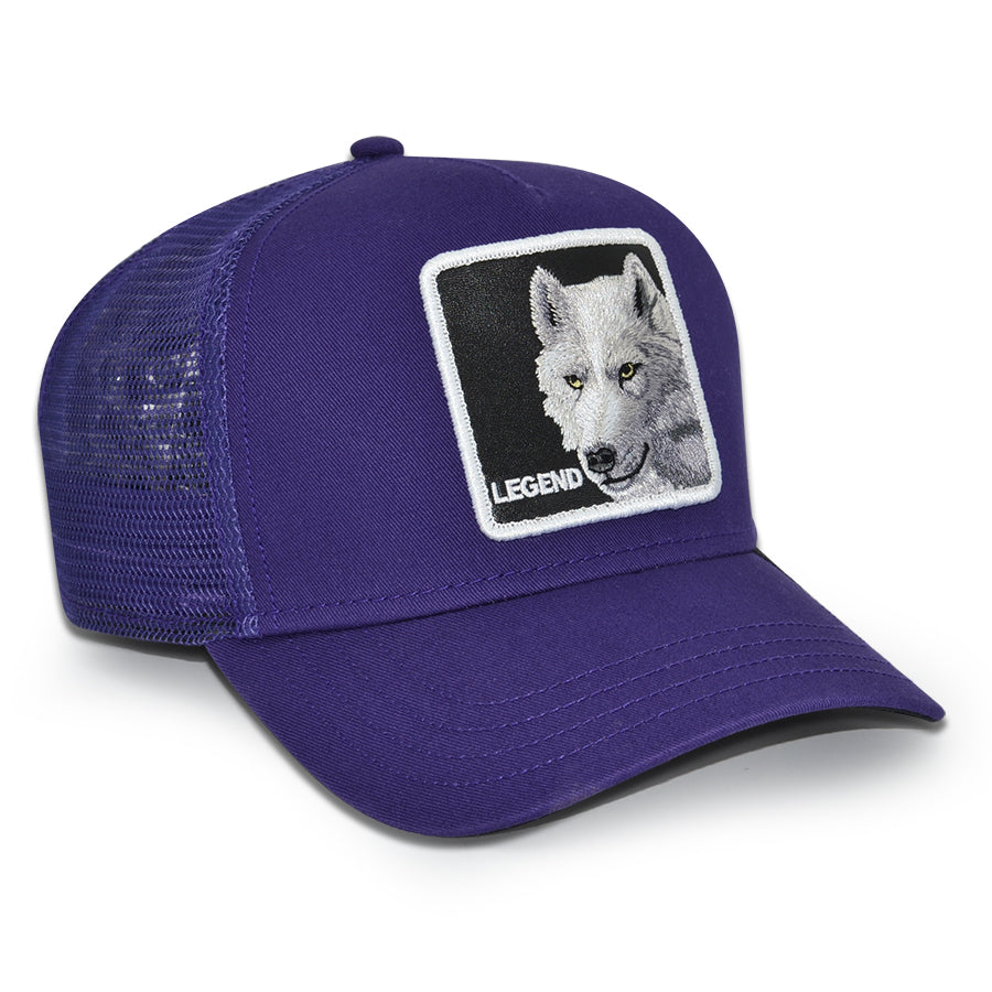 THE LEGENDARY WOLF Goorin Bros Mesh Trucker Snapback Hat - Purple