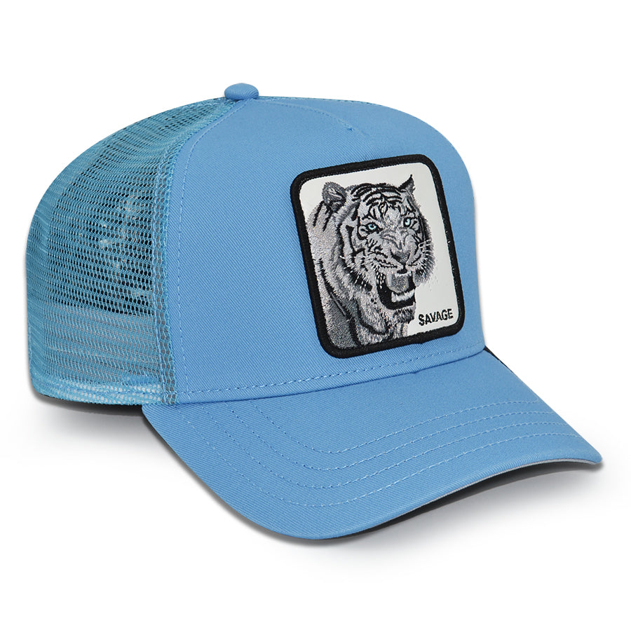 THE SAVAGE TIGER Goorin Bros Mesh Trucker Snapback Hat -Sky
