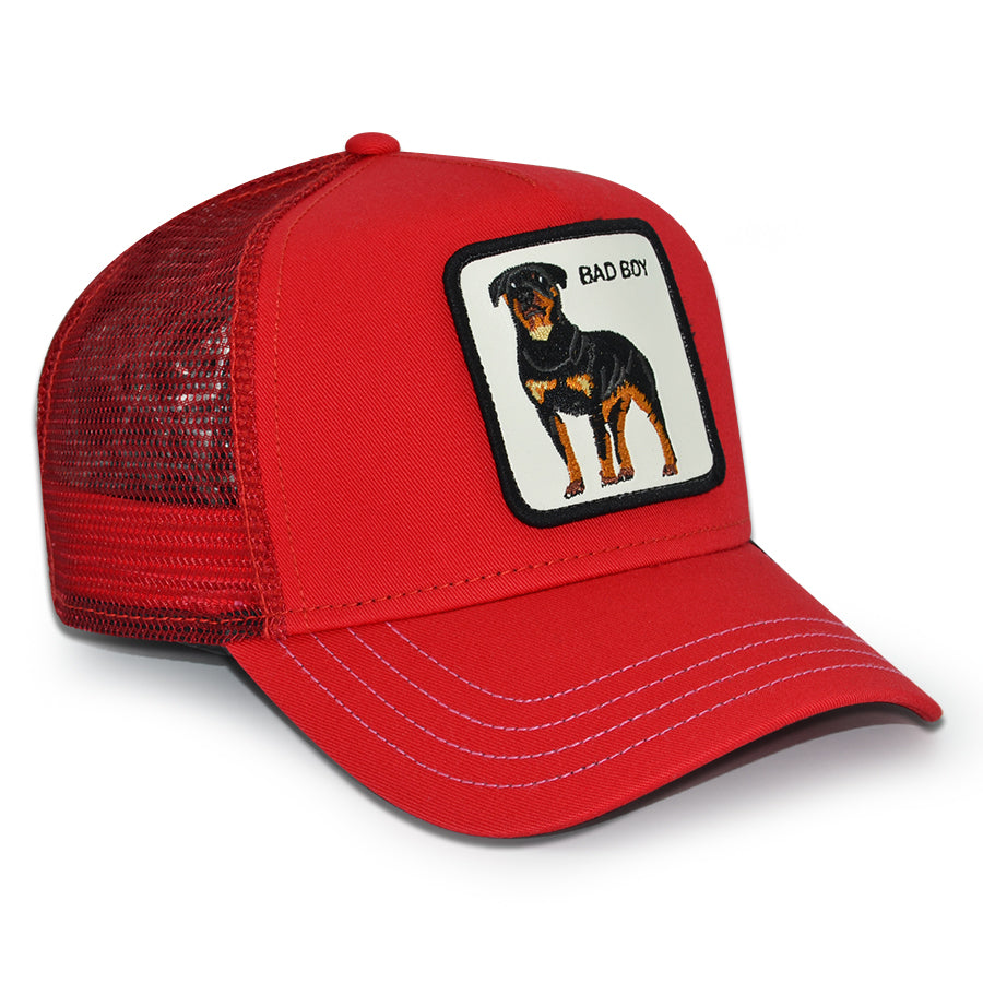 THE BADDEST BOY ROTTWEILER Goorin Bros Mesh Trucker Snapback Hat - Red