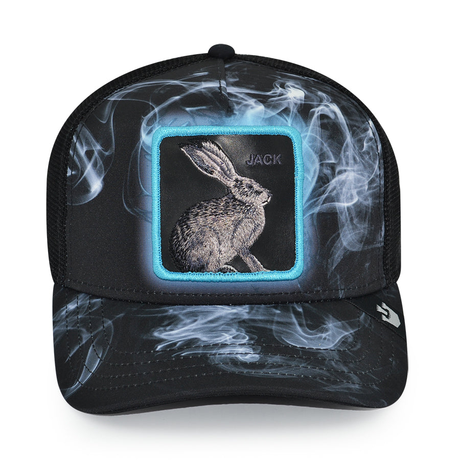 THE NEW JACK CITY RABBIT Goorin Bros Mesh Trucker Snapback Hat -Black Smoke /Teal