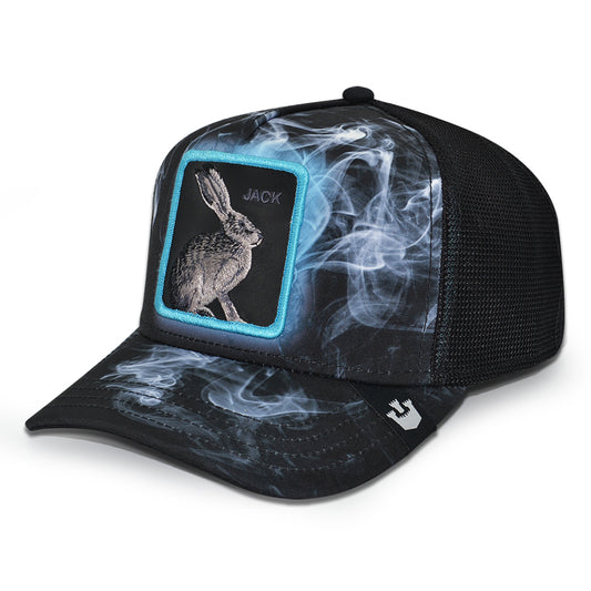 THE NEW JACK CITY RABBIT Goorin Bros Mesh Trucker Snapback Hat -Black Smoke /Teal