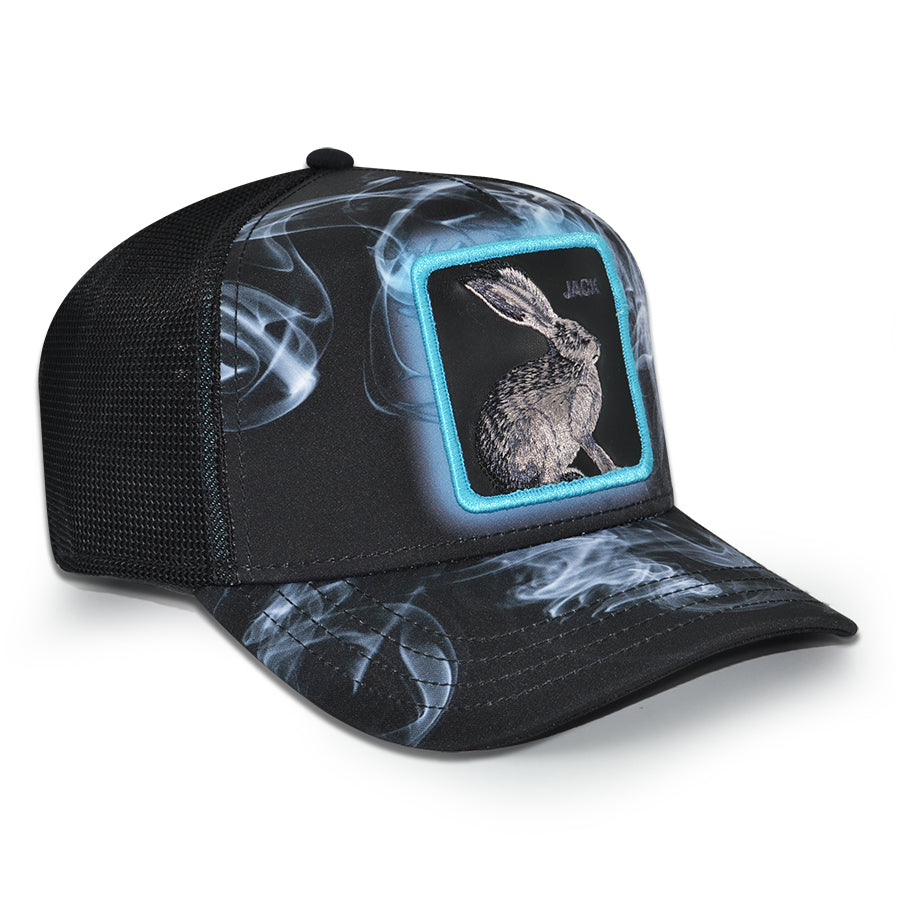 THE NEW JACK CITY RABBIT Goorin Bros Mesh Trucker Snapback Hat -Black Smoke /Teal