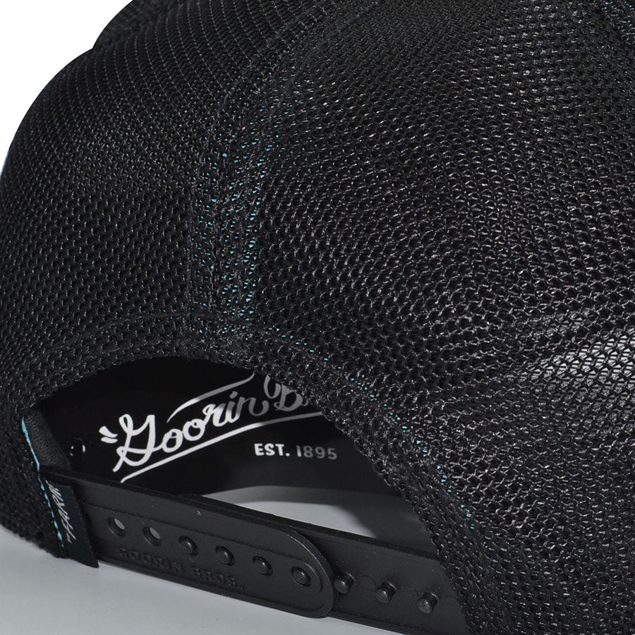 THE NEW JACK CITY RABBIT Goorin Bros Mesh Trucker Snapback Hat -Black Smoke /Teal