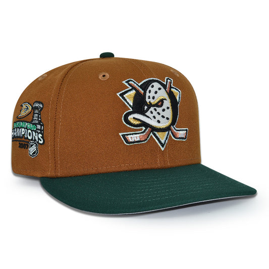 Anaheim Ducks "MALLARD MENACE" Exclusive New Era 59Fifty Fitted Hat - Toasted Peanut/Dark Green