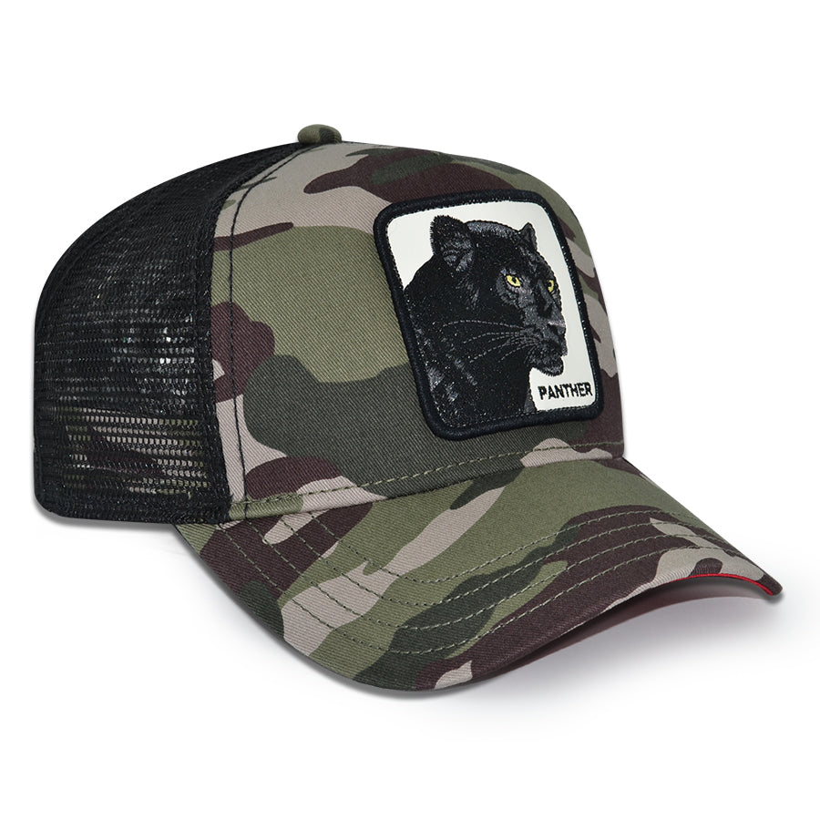 THE PANTHERS CAMO STRIKE Goorin Bros Mesh Trucker Snapback Hat - Woodland Camo