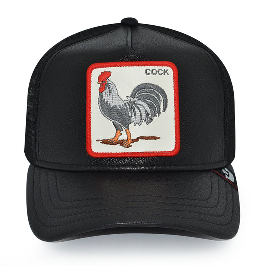 THE COCK WILL PREVAIL Goorin Bros Mesh Trucker Snapback Hat - Black Leather