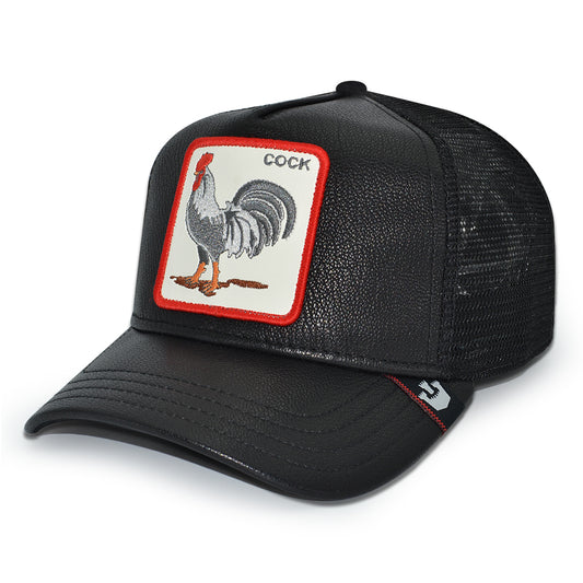 THE COCK WILL PREVAIL Goorin Bros Mesh Trucker Snapback Hat - Black Leather