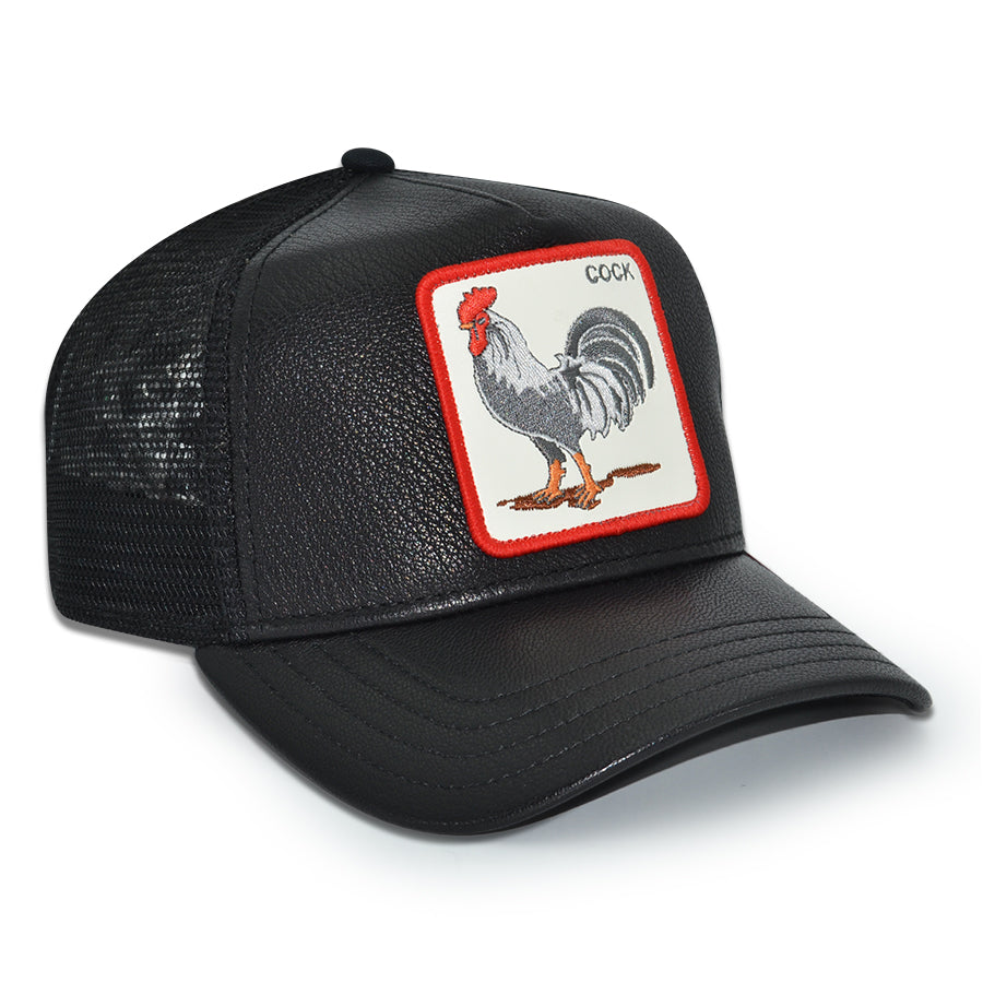 THE COCK WILL PREVAIL Goorin Bros Mesh Trucker Snapback Hat - Black Leather