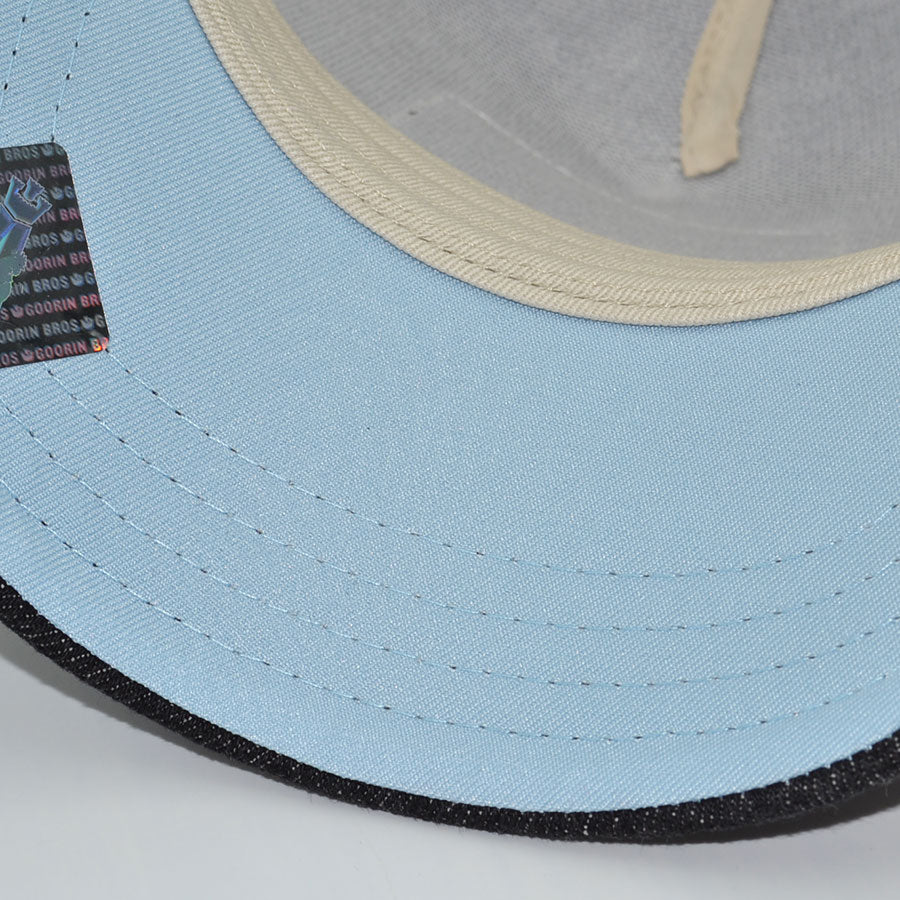 THE BOSS APE Goorin Bros Mesh Trucker Snapback Hat -Black Denim/Beige/Sky UV
