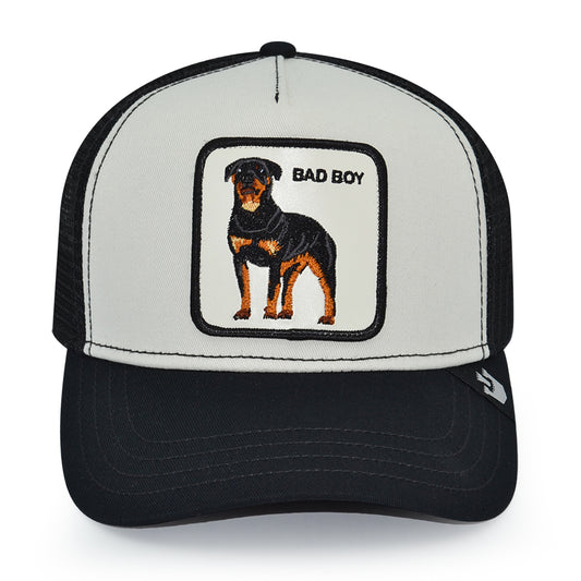 THE BADDEST BOY ROTTWEILER Goorin Bros Mesh Trucker Snapback Hat - Chrome/Black