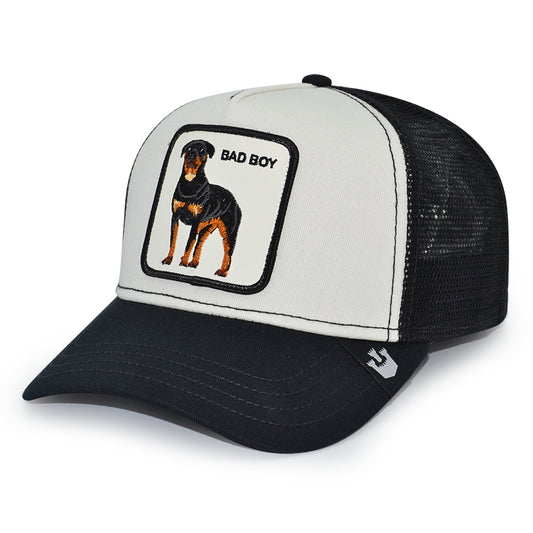 THE BADDEST BOY ROTTWEILER Goorin Bros Mesh Trucker Snapback Hat - Chrome/Black