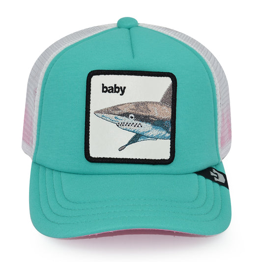 THE "DO DO DOO DOO" BABY SHARK Goorin Bros Mesh Trucker Youth Snapback Hat - Teal/White/Pink