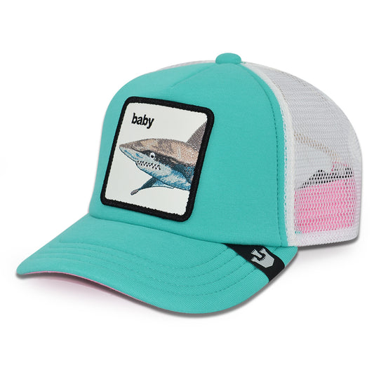 THE "DO DO DOO DOO" BABY SHARK Goorin Bros Mesh Trucker Youth Snapback Hat - Teal/White/Pink