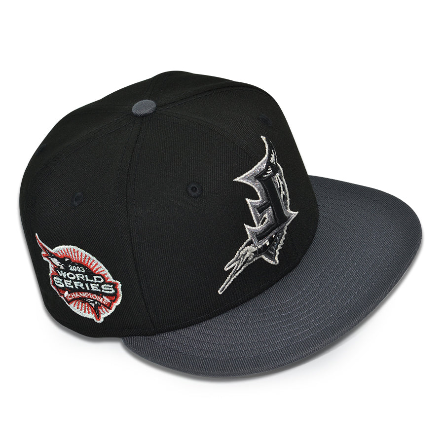 Florida Marlins Upside Down "FISH SCALE" Exclusive New Era 59Fifty Fitted Hat - Black/Graphite