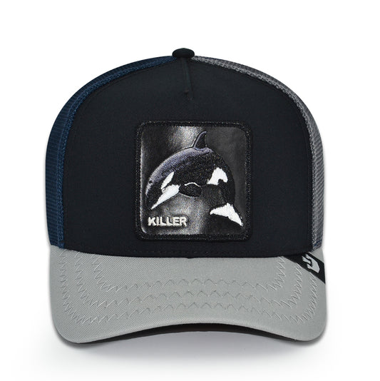 THE KILLER WHALE Goorin Bros Mesh Trucker Snapback Hat -Black/Gray