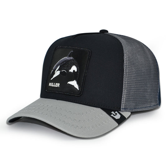 THE KILLER WHALE Goorin Bros Mesh Trucker Snapback Hat -Black/Gray