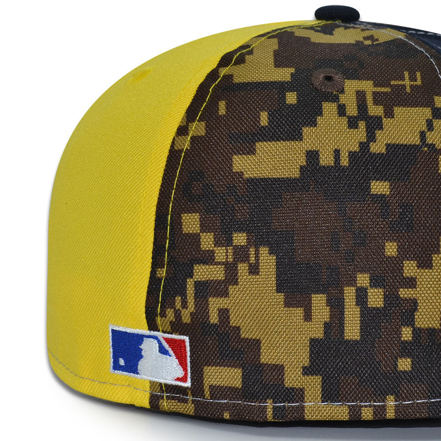 San Diego Padres "WHAT THE PADRES" Exclusive New Era 59Fifty Fitted Hat - Walnut/Navy Pinstripe/Cyber/Gray/Digital Camo