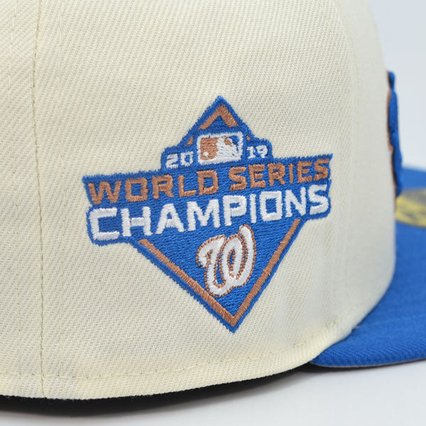 Washington Nationals Script 2019 WORLD SERIES CHAMPIONS Exclusive New Era 59Fifty Fitted Hat - Chrome/Blue