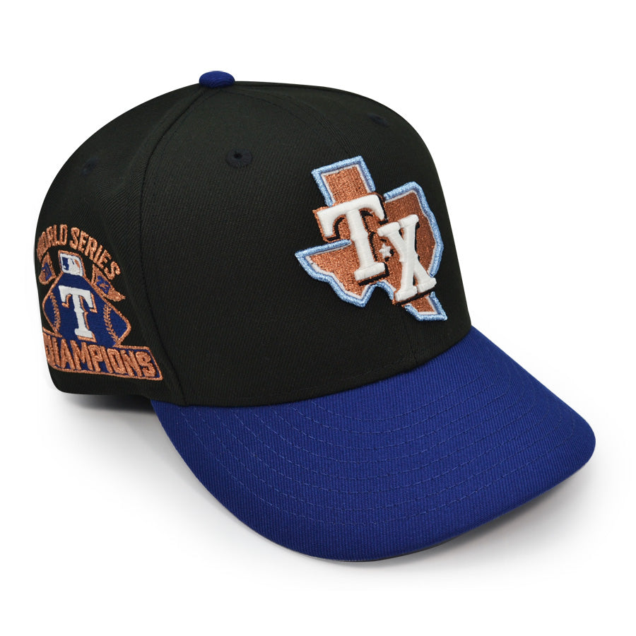 Texas Rangers 2023 WORLD SERIES CHAMPIONS Exclusive New Era 59Fifty Fitted Hat - Black/Texas Blue